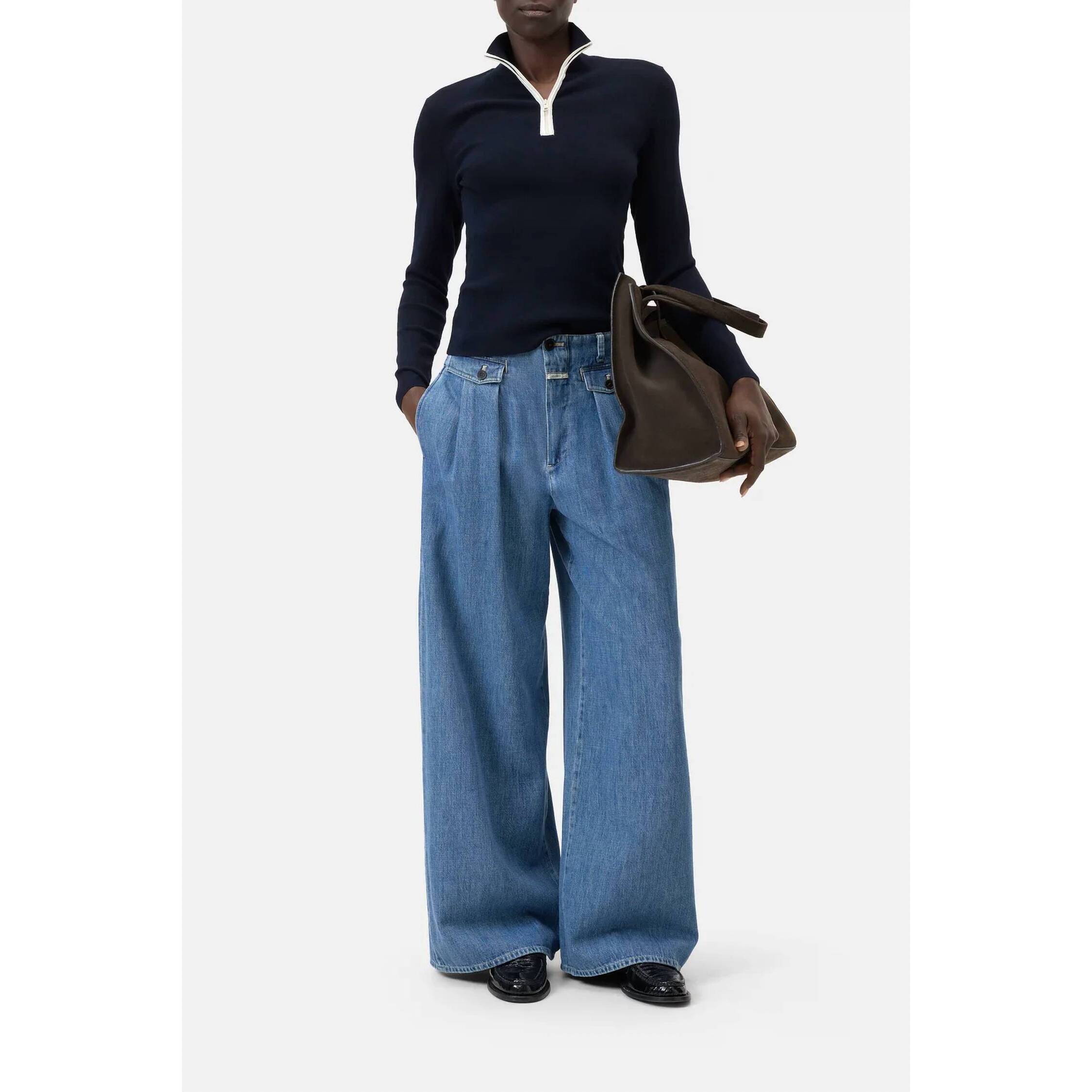 New Closed Half Zip Fine-Knit Top In Dark Night